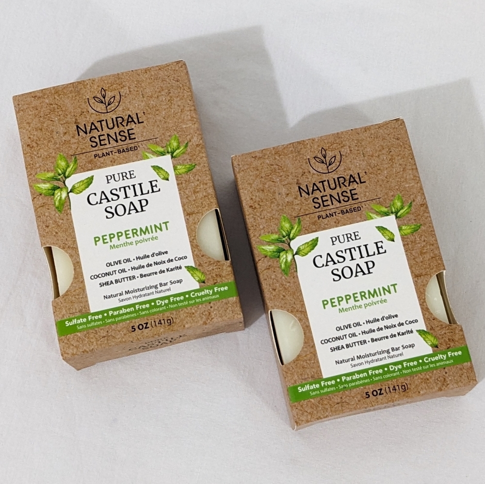 Natural Sense Plant Based Peppermint Pure Castile Bar Soaps, 5 OZ., Bundle of 2